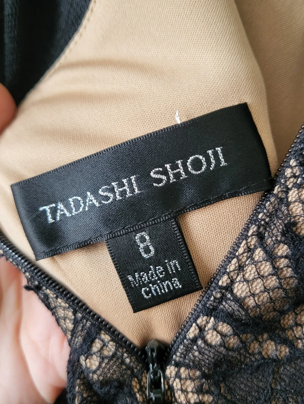NWT Tadashi Shoji Camille Tea Length Lace Dress Black Nude Size 8 - Picture 8 of 9